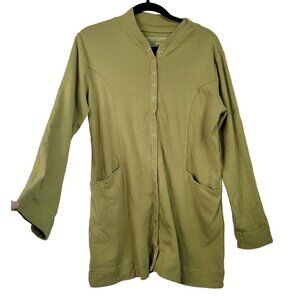 Soft Surroundings 100% Cotton Long Line Snap Closure Bottle Green Cardigan Sz S